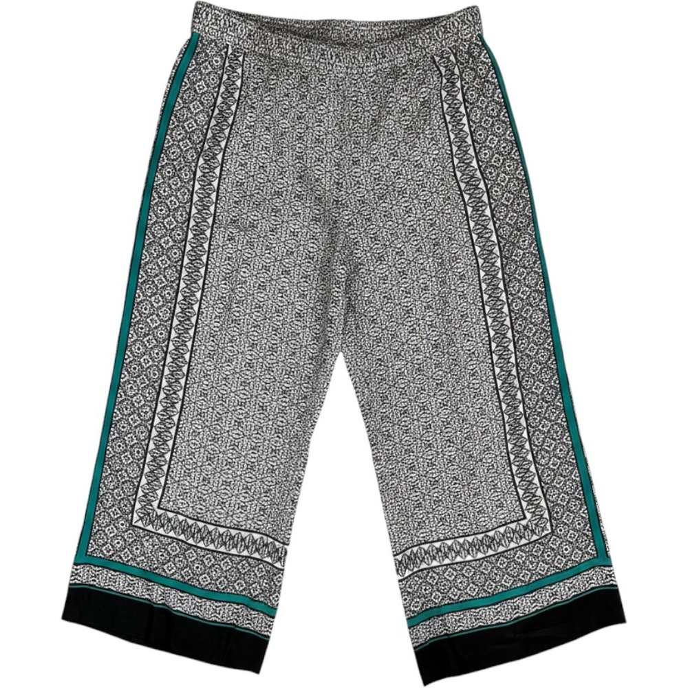 Liz Claiborne Wide Leg Pants Womens XL Black White Teal Geometric Boho Palazzo